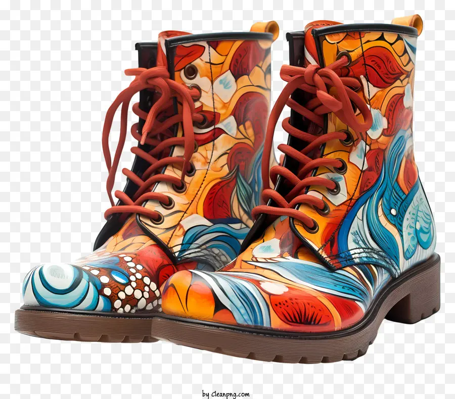 зимние сапоги，цветочные ботинки PNG