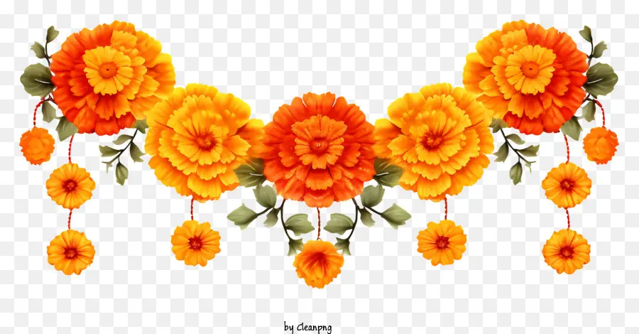 модная ретро ноголковая цветочная гирлянда，оранжевые цветы PNG
