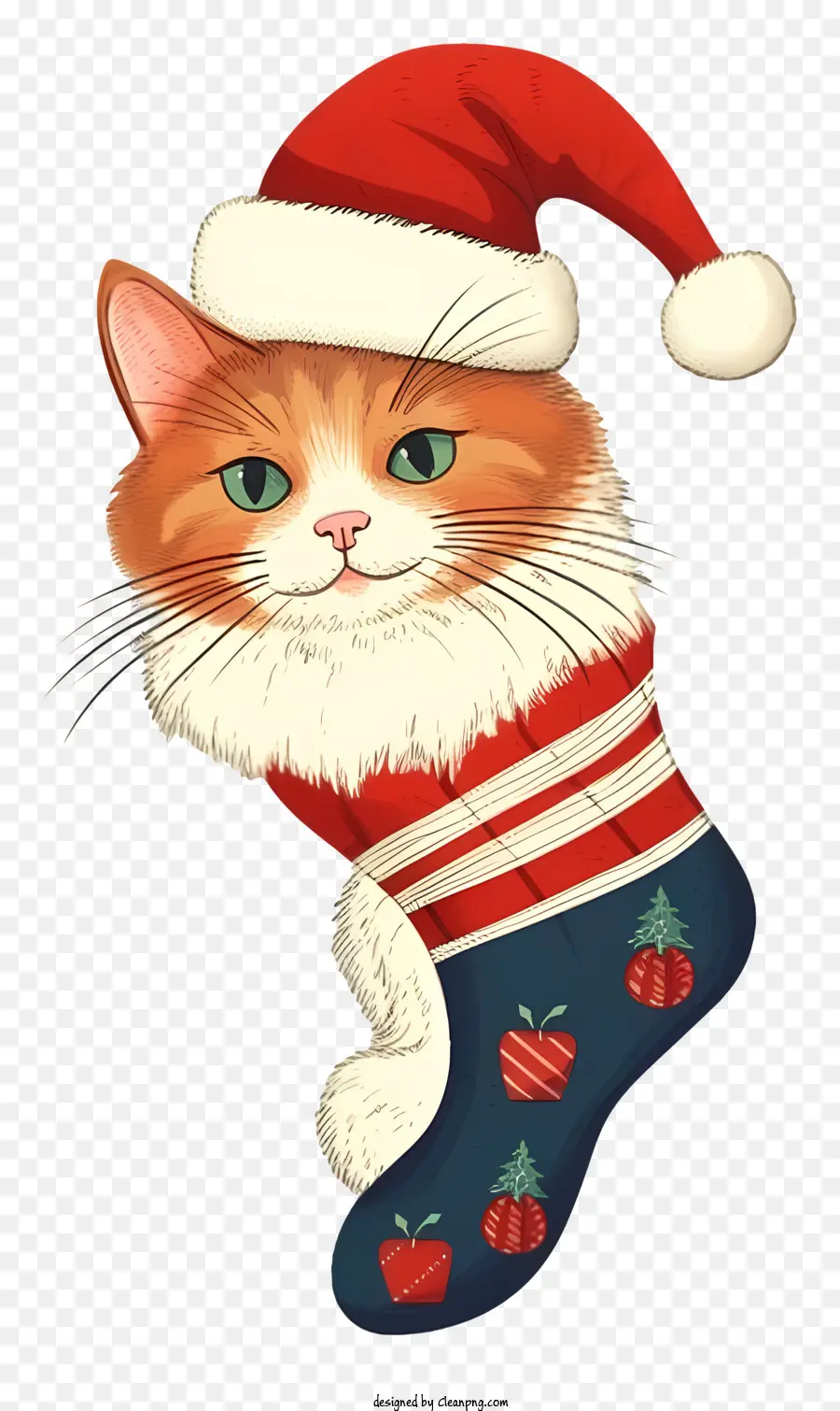 Ручная нарисованная кошка в рождественском носке，кошка PNG