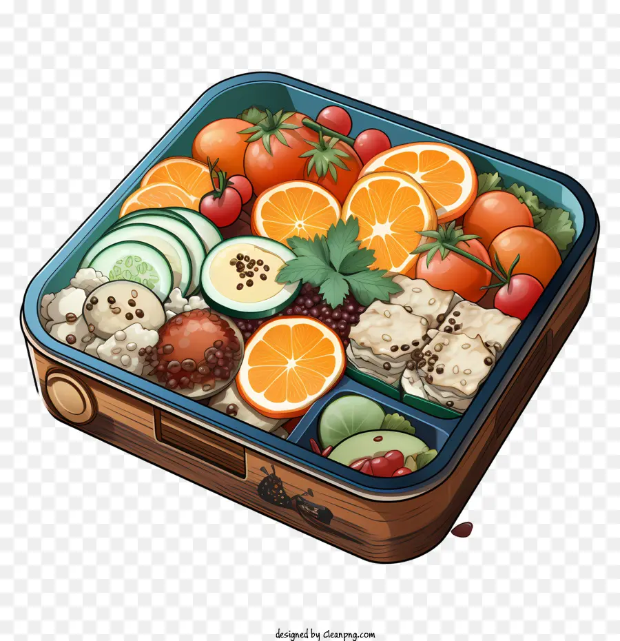 бенто коробка，коробка с фруктами и мясом PNG