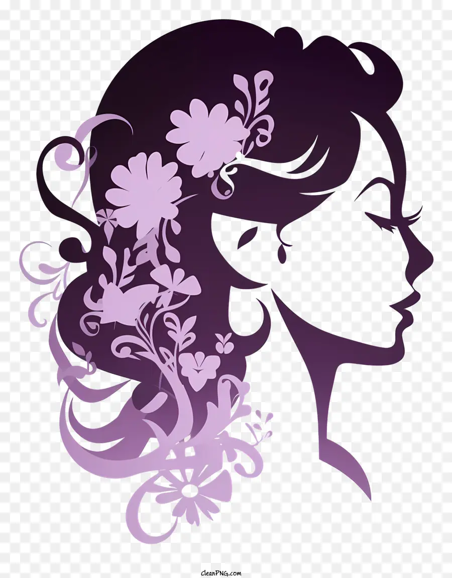 Doodle Women Side Face Silhouette，цветочный дизайн PNG