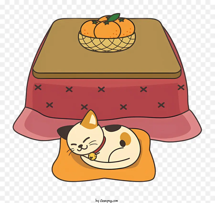 кошка спит，красная подушка PNG