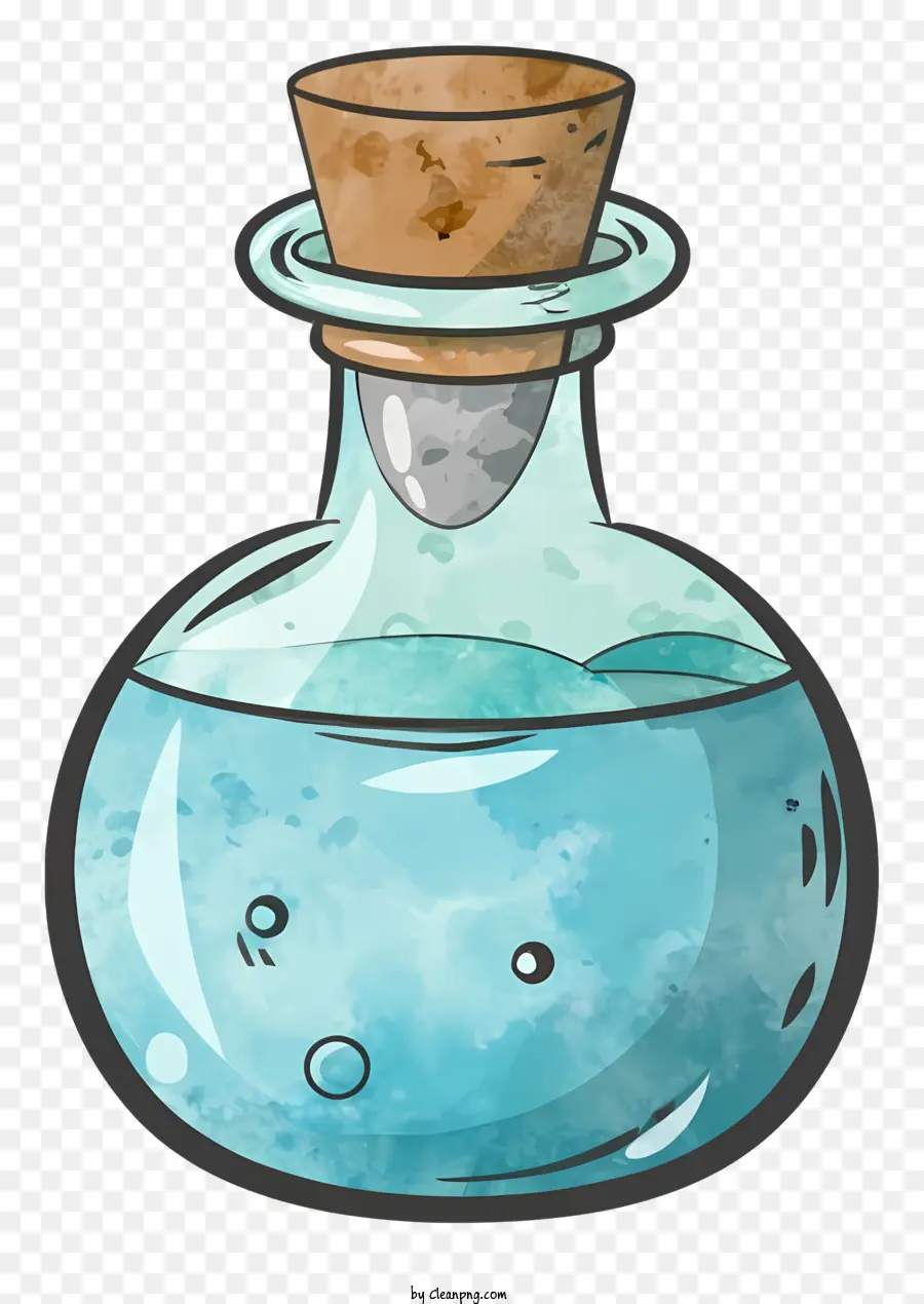 мультфильм，Голубая стеклянная бутылка PNG