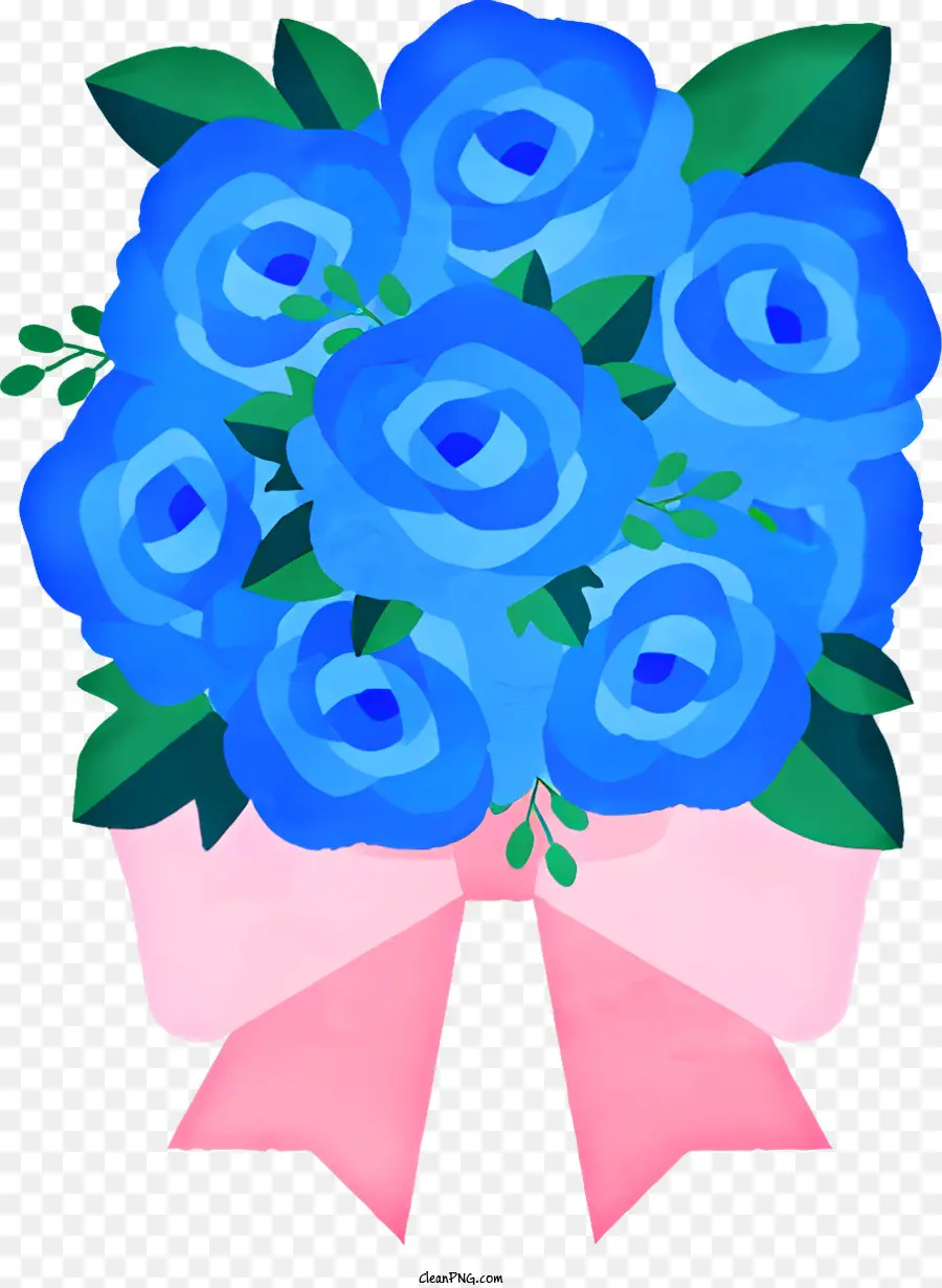 синие розы，розовая лента PNG