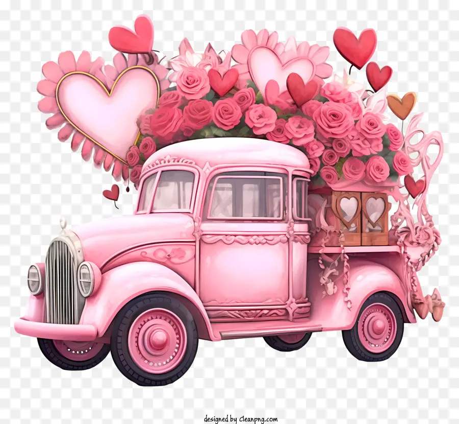 Сказочный автомобиль Валентина，Розовый винтажный грузовик PNG