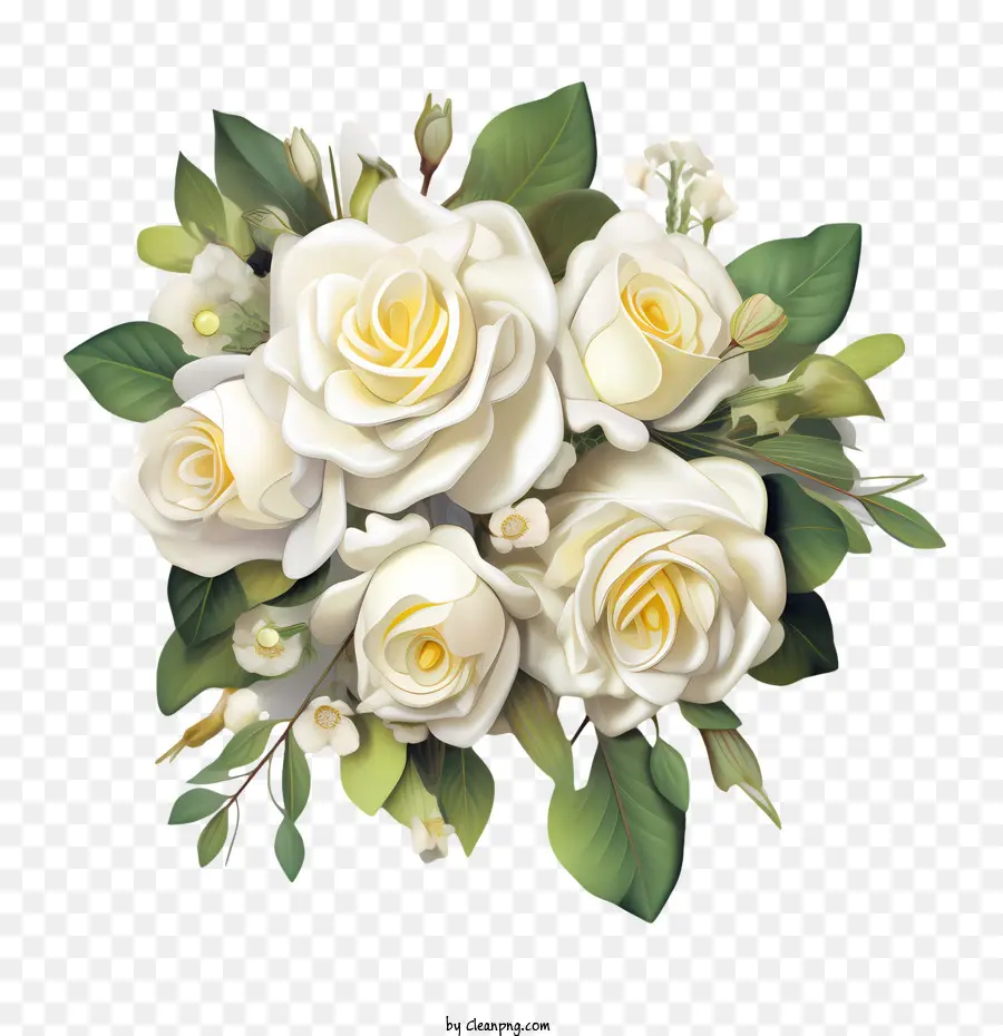 Белая розовая цветок，букет PNG
