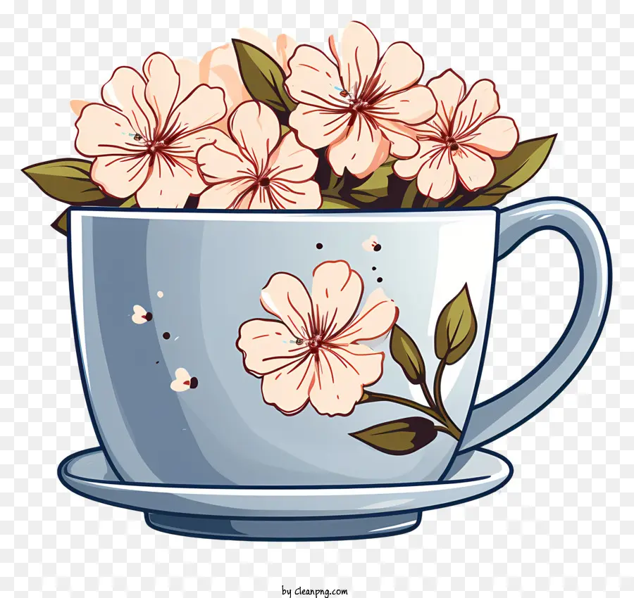Кофе цветы，Голубая чашка PNG