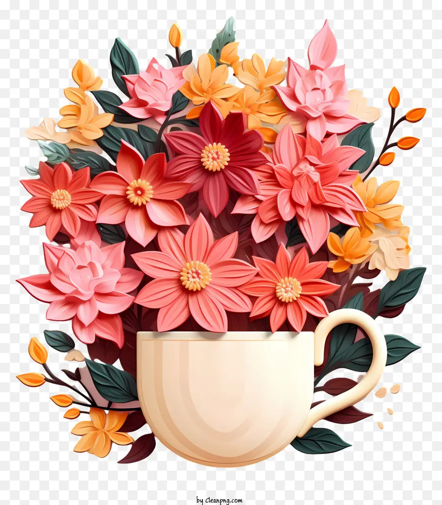 Кофе цветы，Бумажный стаканчик PNG