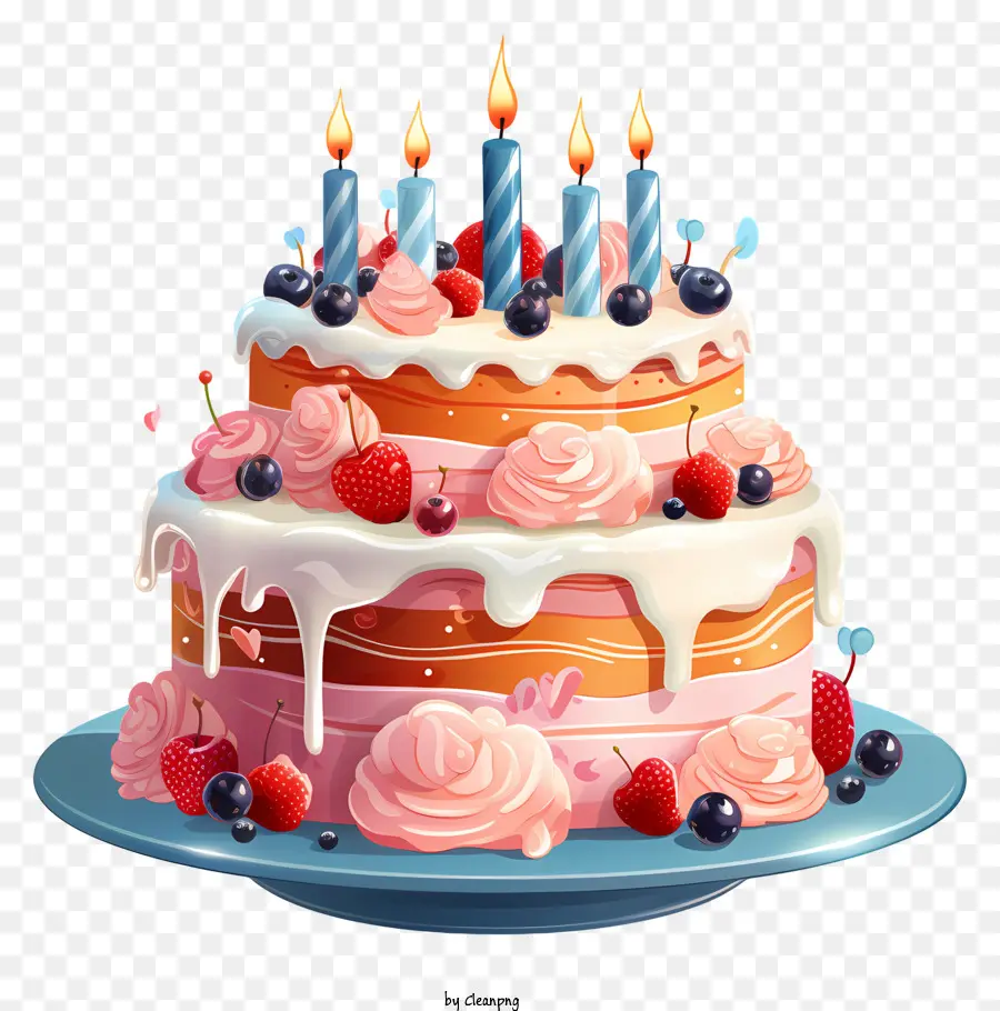 День рождения Торт，синие свечи PNG