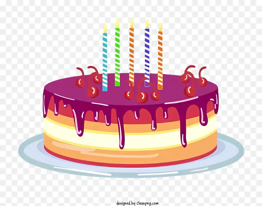 День рождения Торт，Цветные свечи PNG