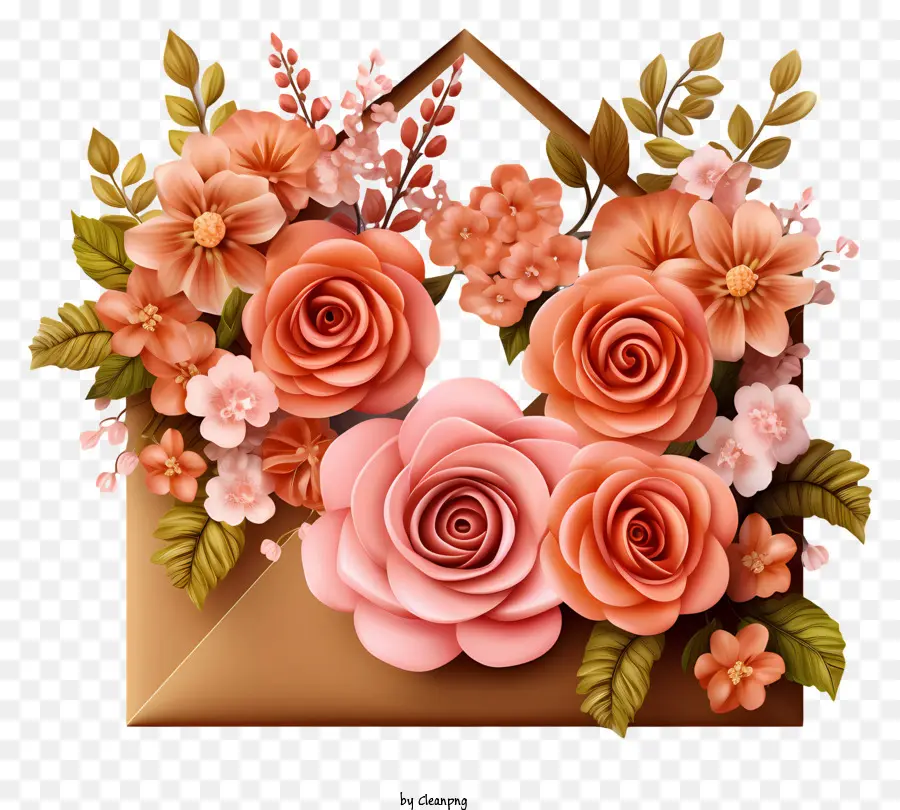 конверт，розовые розы PNG