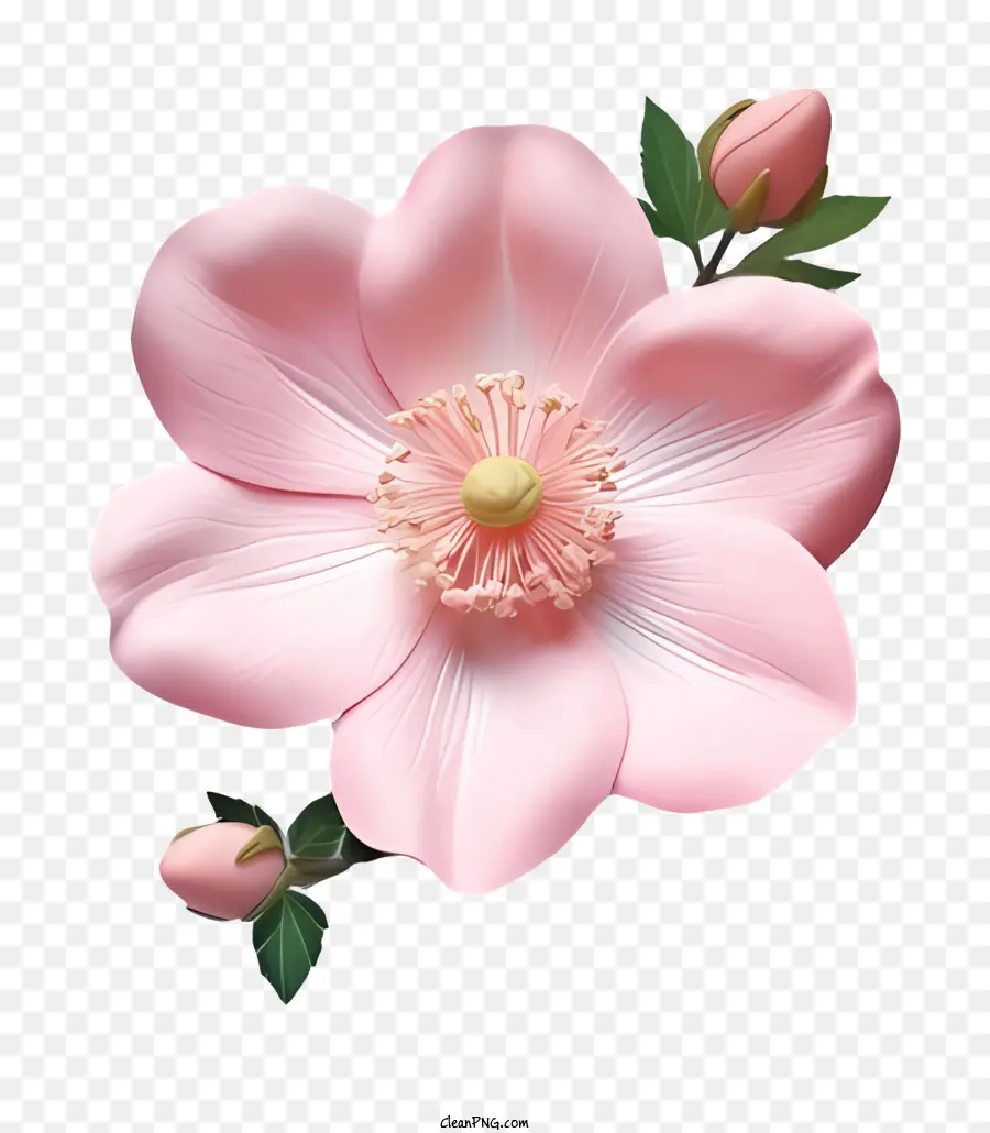 розовый цветок，зеленый стебель PNG