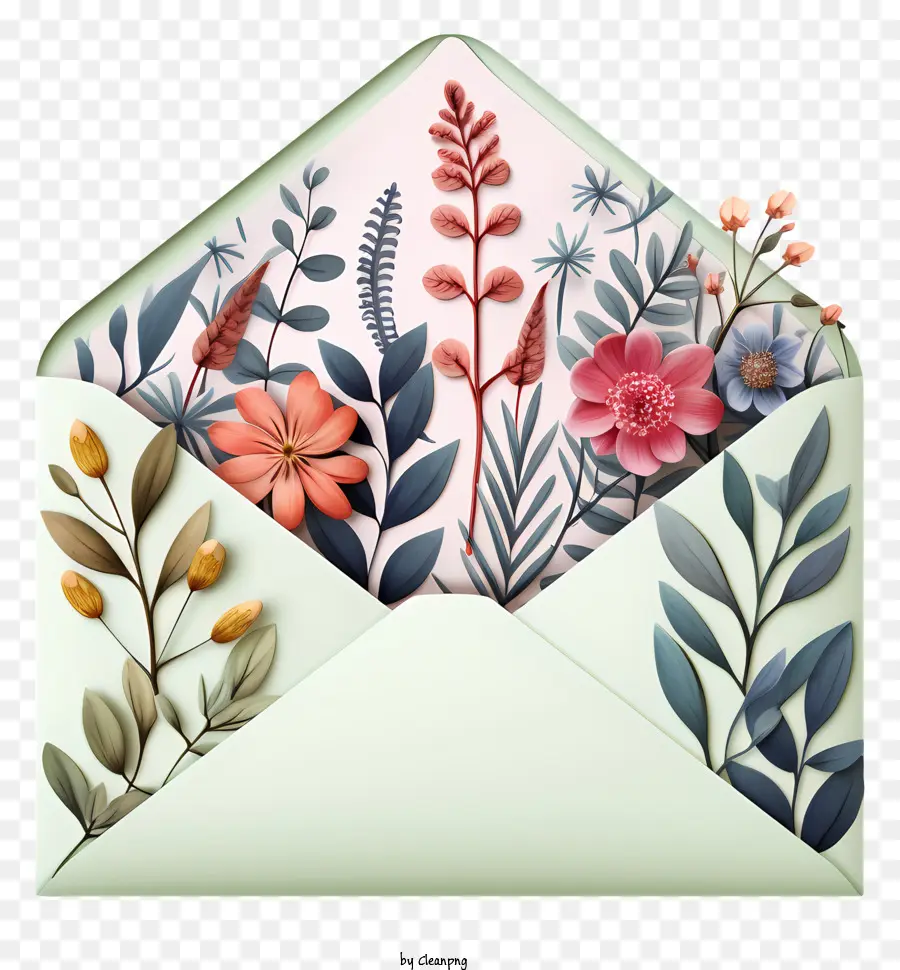 конверт，букет цветов PNG