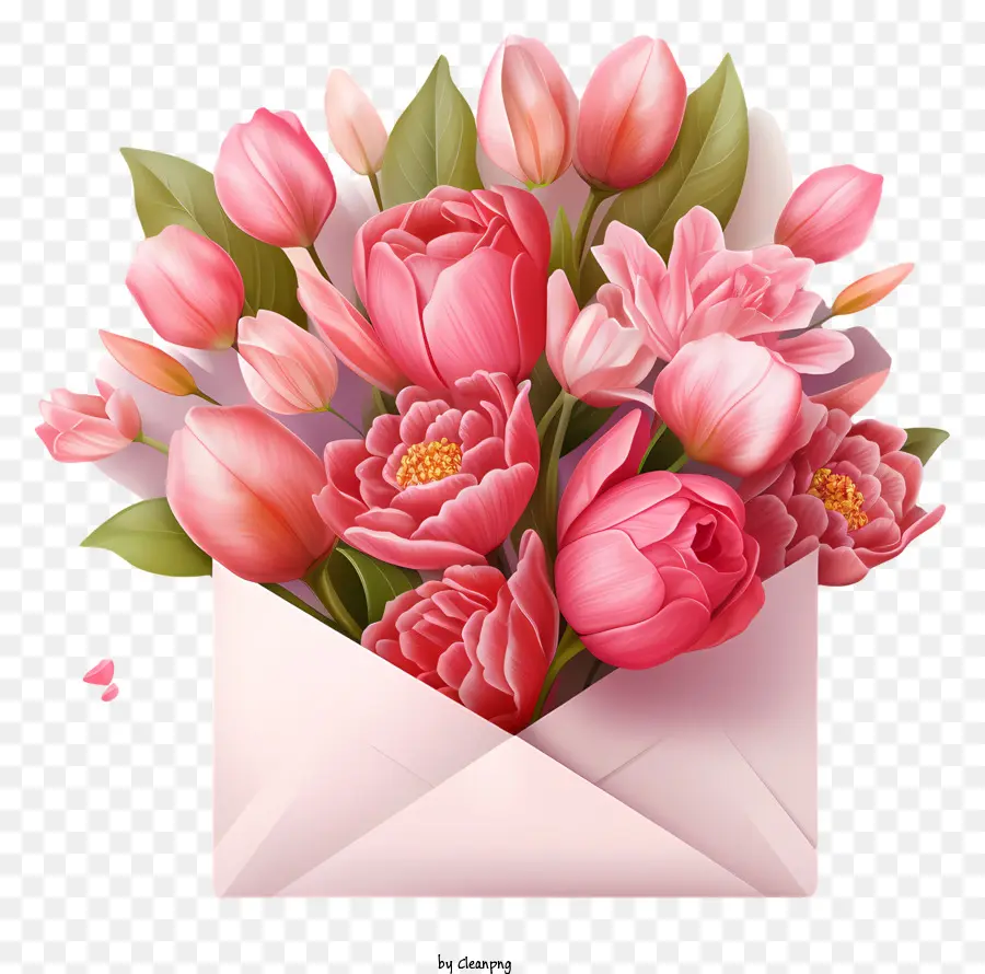 конверт，Розовые тюльпаны PNG