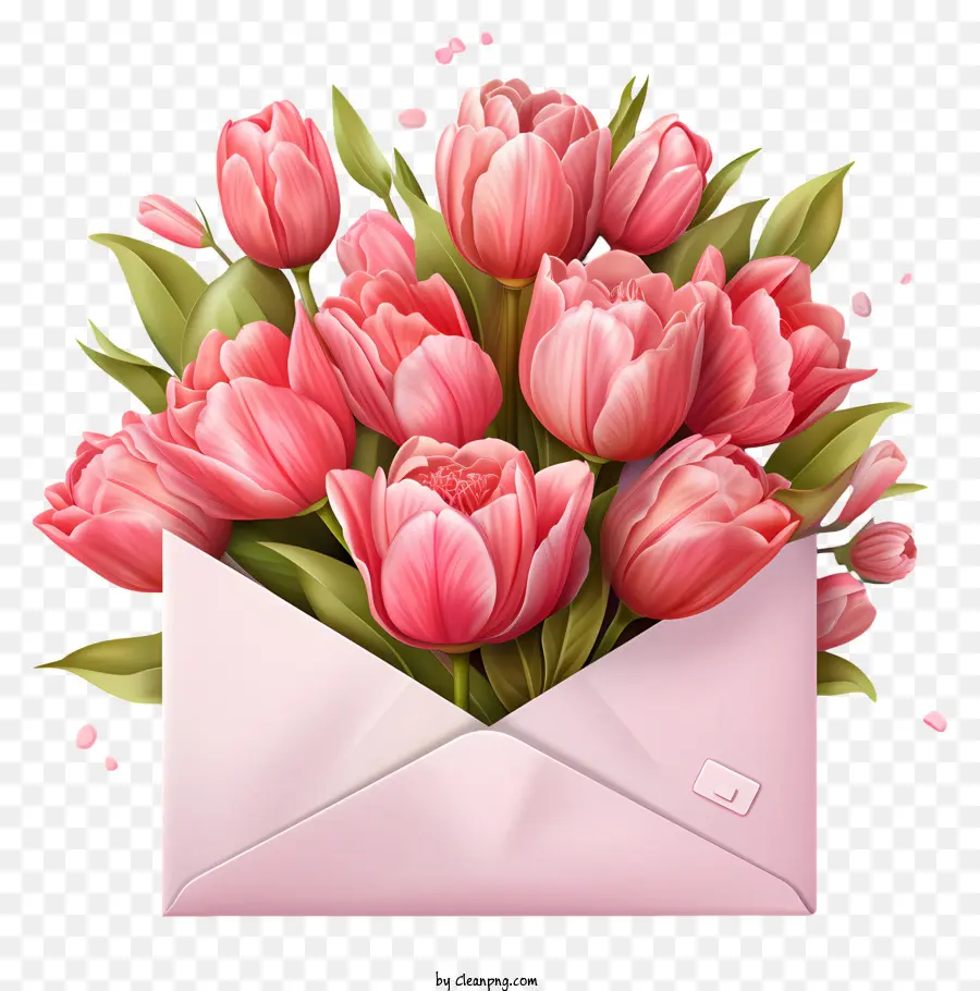 конверт，Розовые тюльпаны PNG