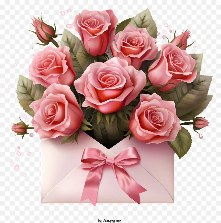 конверт，розовые розы PNG