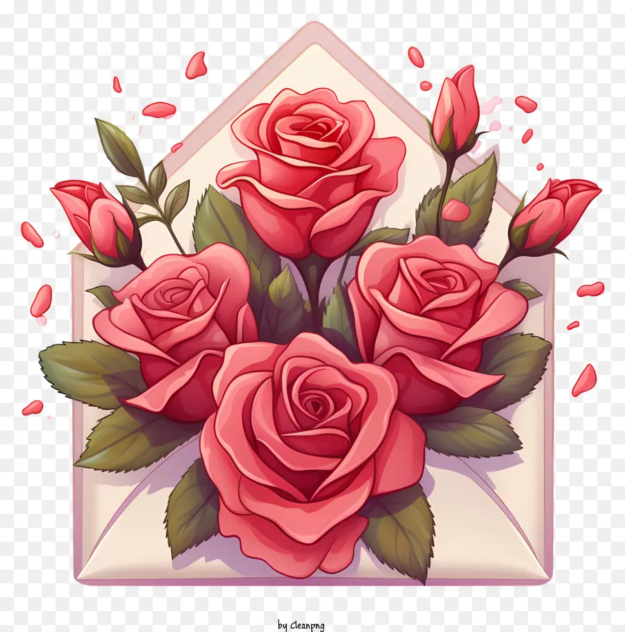 конверт，романтические розы PNG