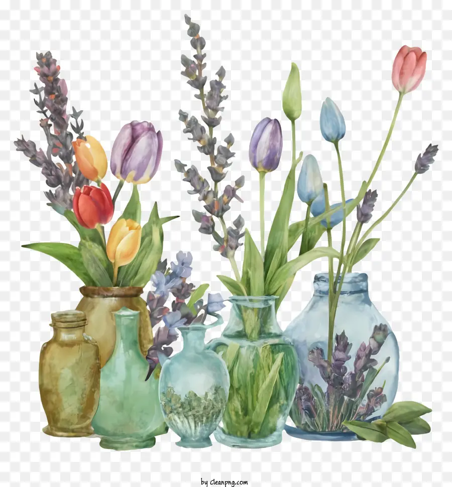 мультфильм，ваза с цветами PNG