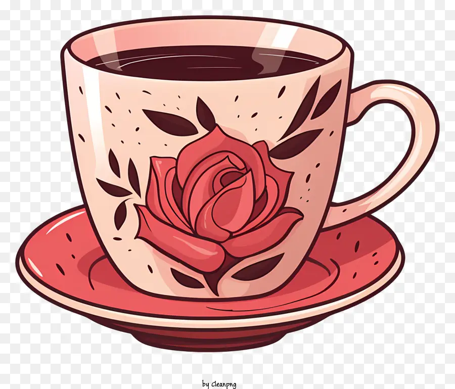 Чашка кофе，красная роза PNG