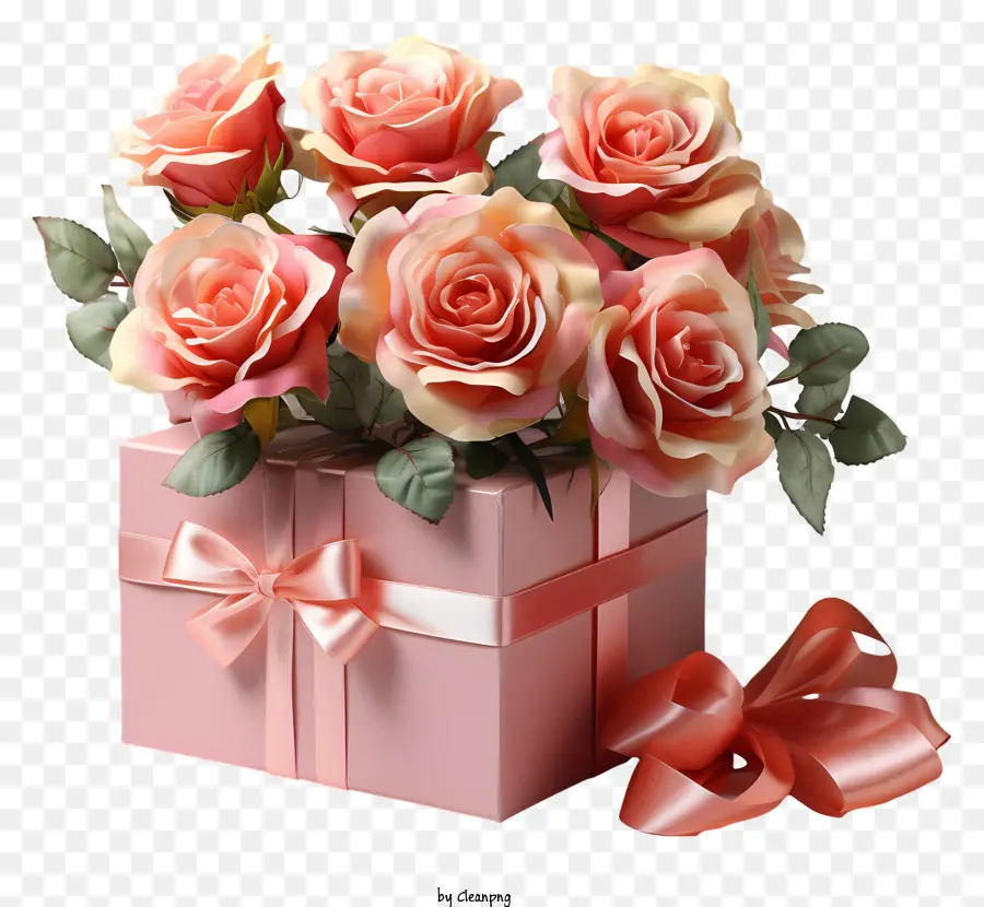 подарочная коробка，розовые розы PNG