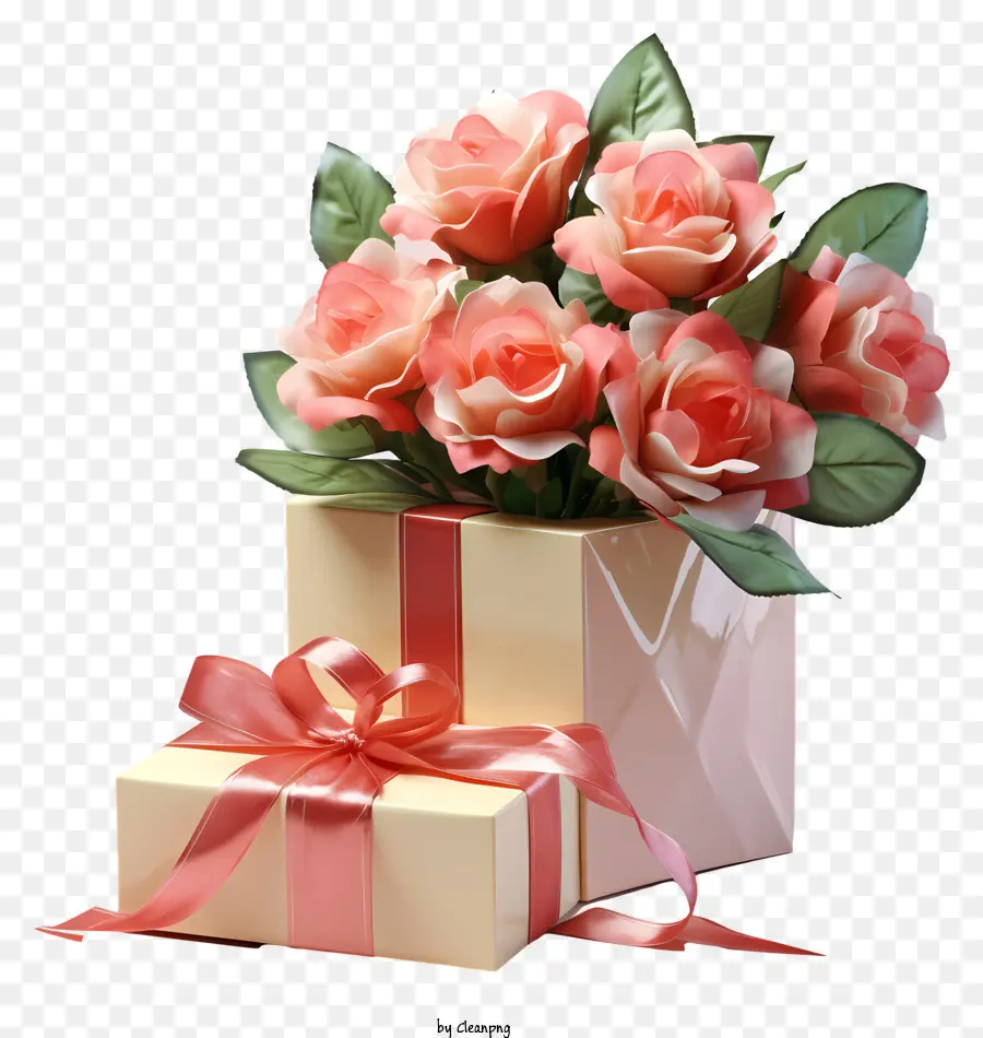подарочная коробка，цветочная композиция PNG