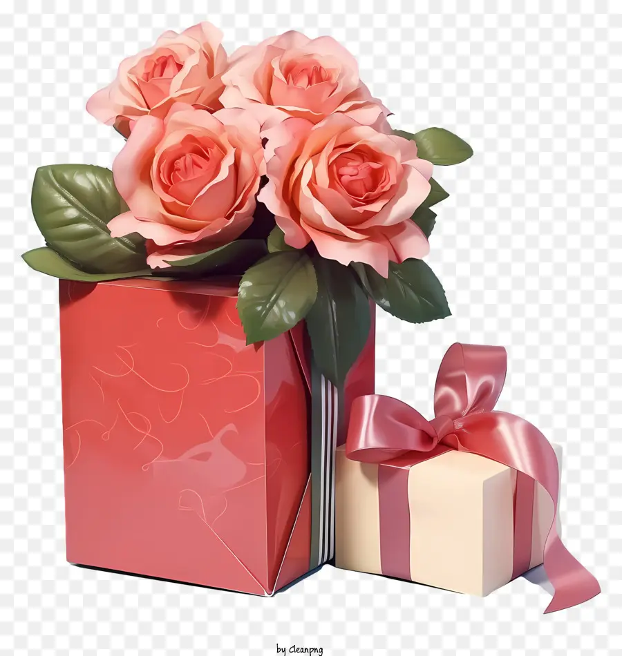 подарочная коробка，розовые розы PNG