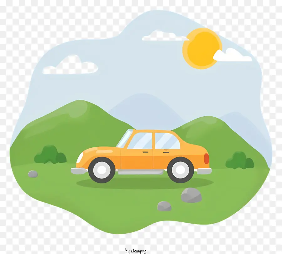 мультфильм，Автомобиль припаркован на холме PNG