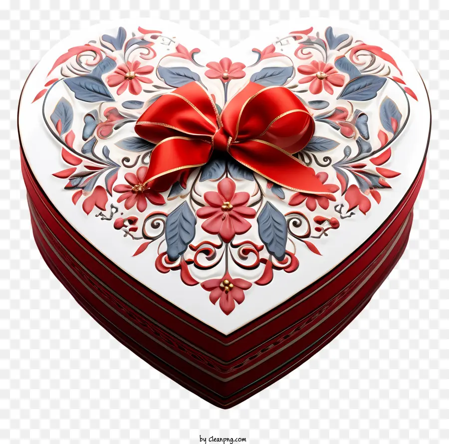 подарочная коробка，Красное и белое цветочное сердце PNG
