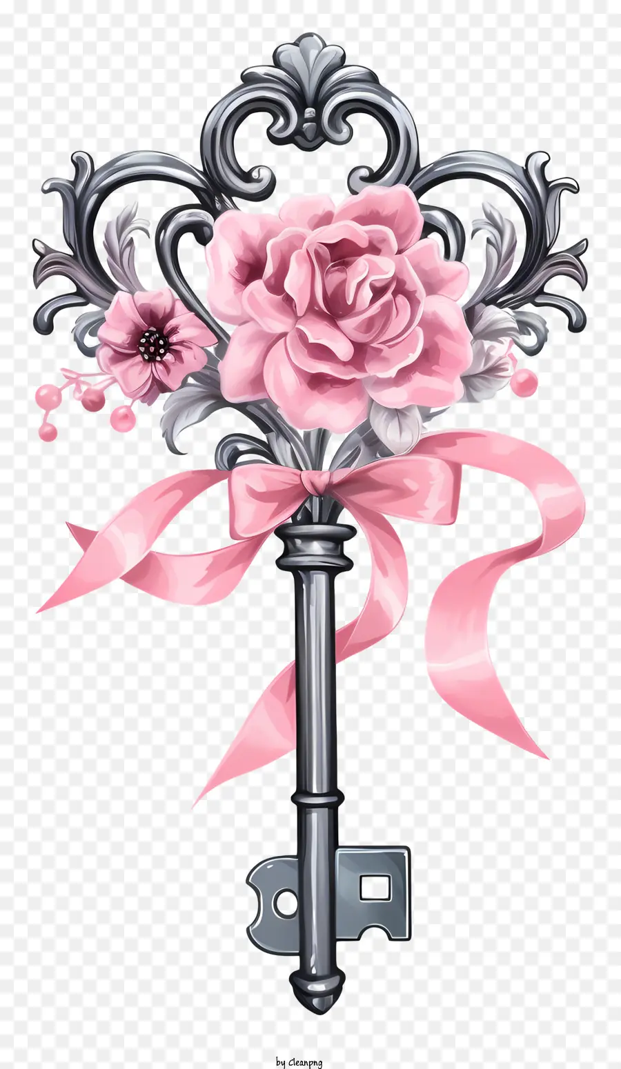 Ключ，Ключ с розовой лентой PNG