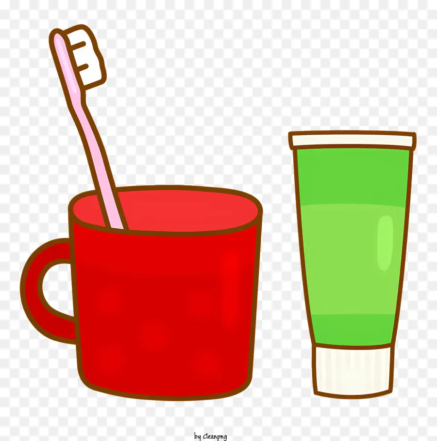 красный чашка，Зеленая зубная щетка PNG