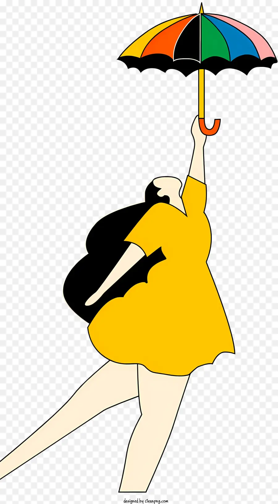 Женщина в желтом платье，разноцветный зонт PNG