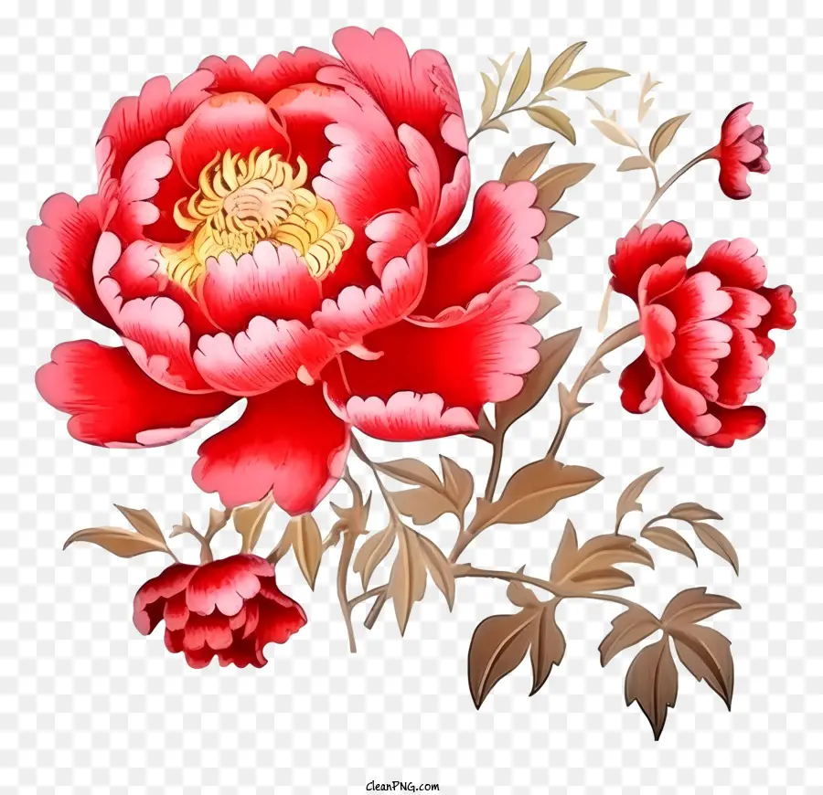 акварельный китайский Новый год Пеон，красный пион цветок PNG