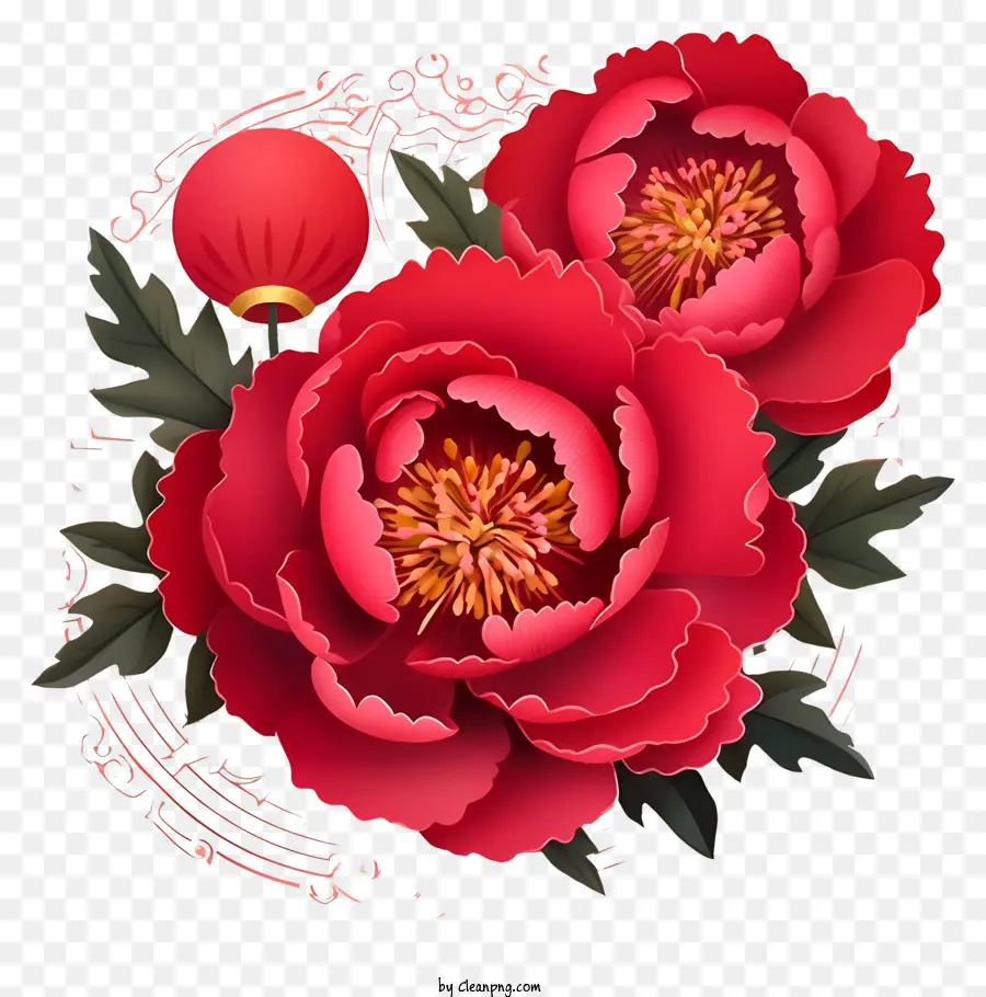 Реалистичный китайский Новый год Пион，Красные пиони цветы PNG