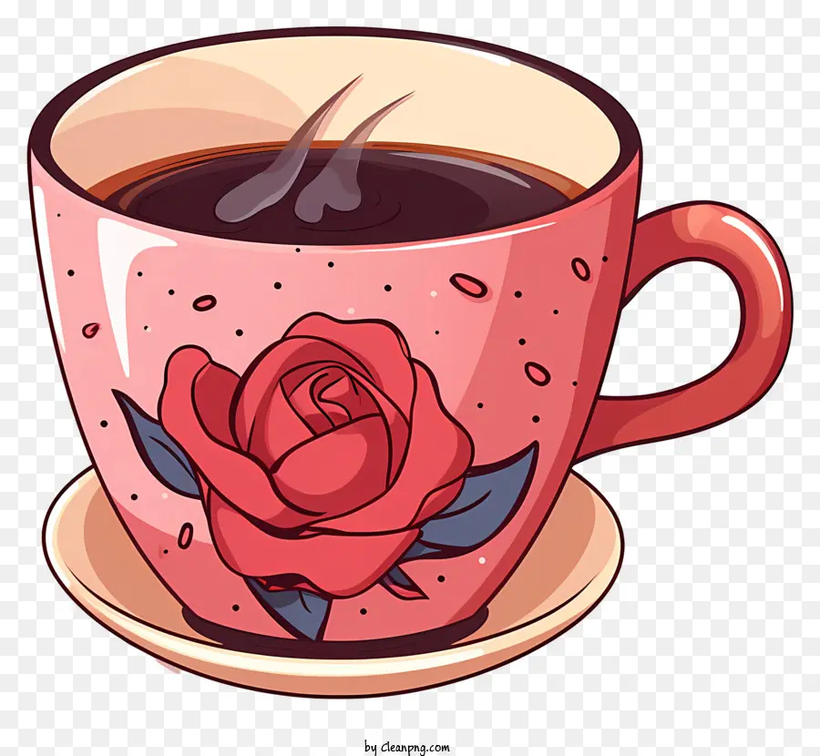 Чашка кофе，красная роза PNG