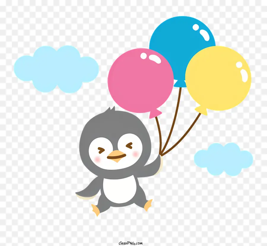 милый пингвин，красочные воздушные шары PNG