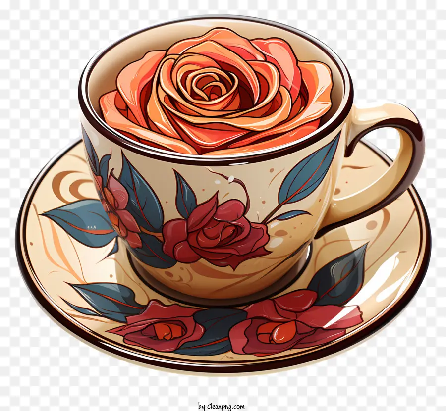 Чашка кофе，Роза PNG