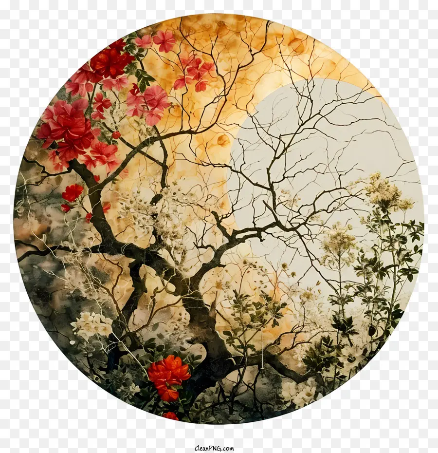 Весеннее Равноденствие，Дерево с цветами PNG