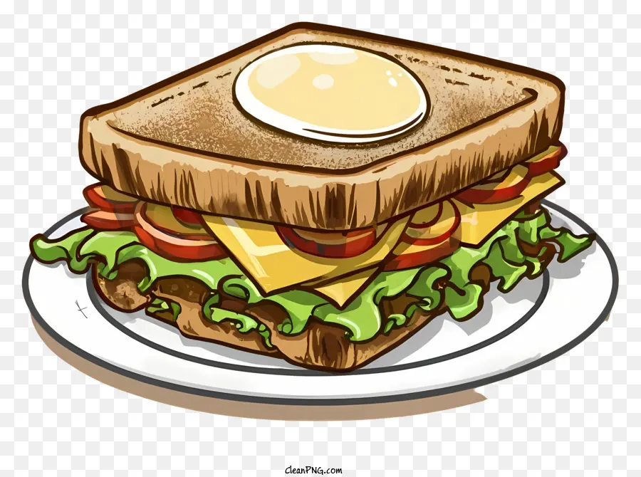 мультфильм，сэндвич с жареным яйцом PNG