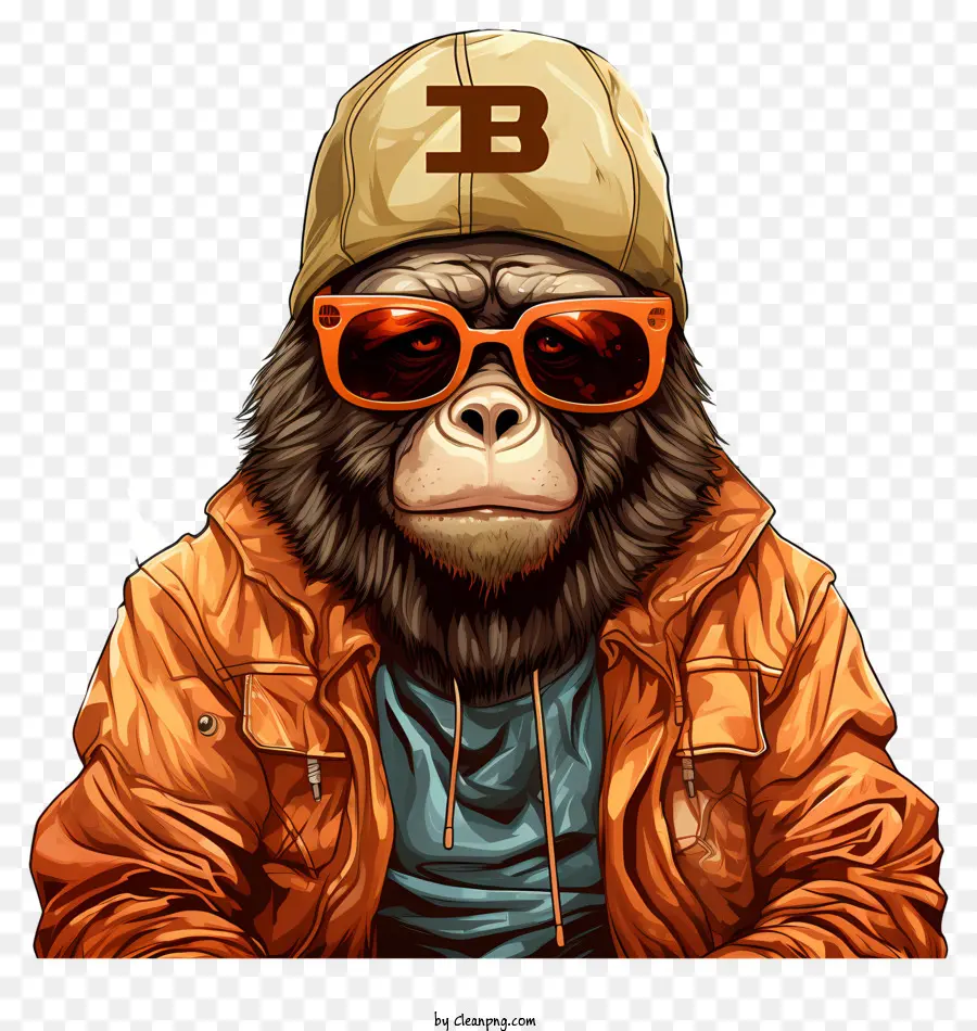 Обезьяна в солнцезащитных очках и красной кепке，мультфильм обезьяна PNG