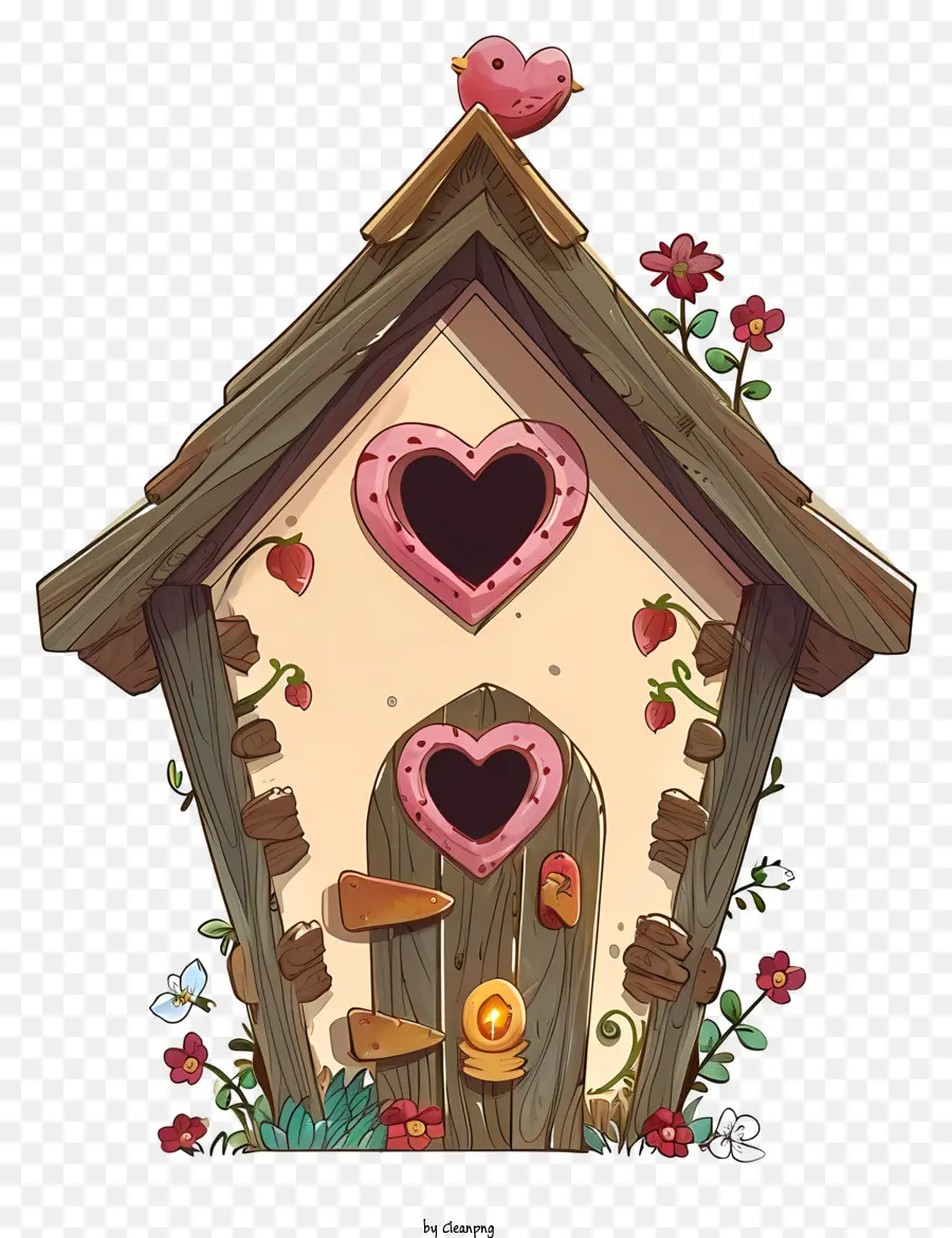 Мультфильм Валентинский дом птиц，маленький деревянный дом PNG