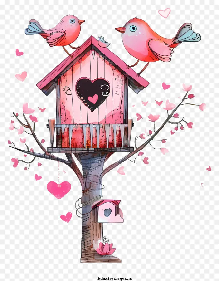 Doodle Valentine Bird House，акварельные иллюстрации PNG