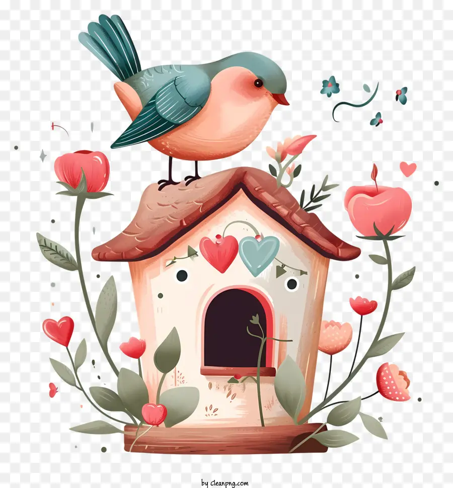 Минимализированная плоская векторная иллюстрация，Валентинский дом птиц PNG