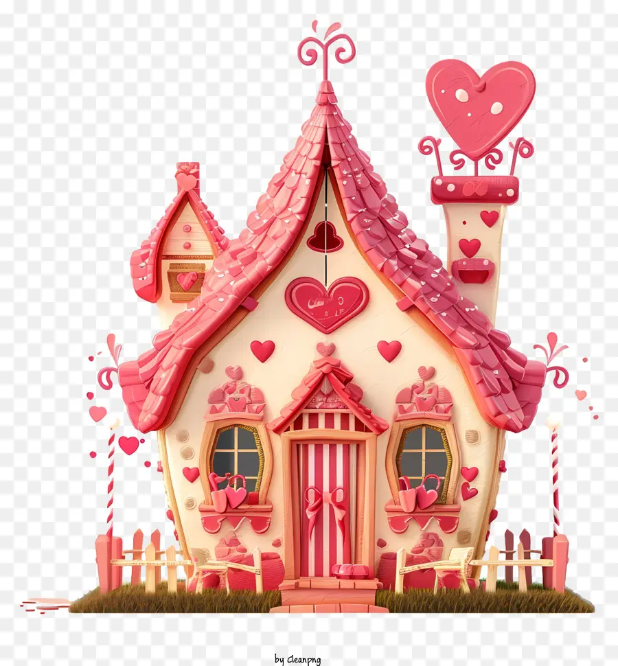 Плоский дом Валентина，Розовый сердечный коттедж PNG