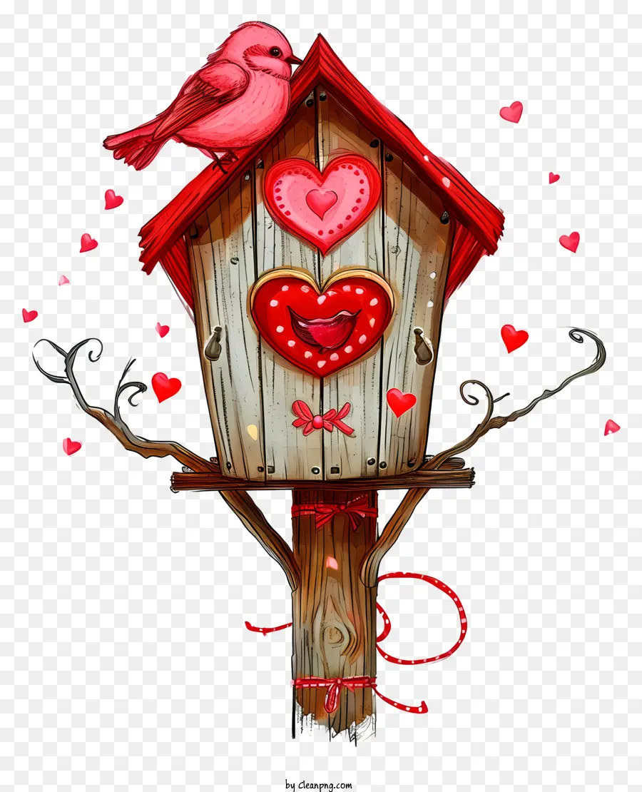 в стиле романтической иллюстрации，Валентинский дом птиц PNG