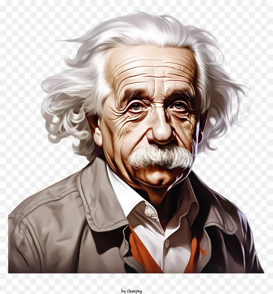 Реалистичный 3d стиль Альберт Эйнштейн Портрет，Человек с белыми волосами PNG