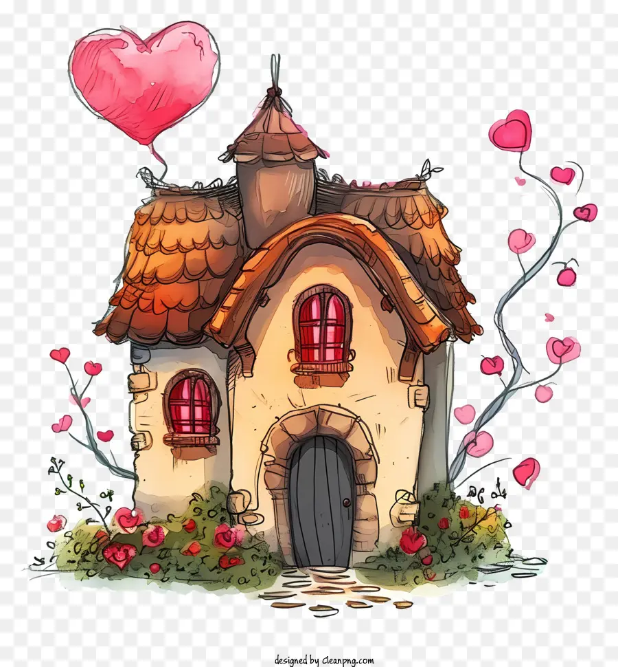Doodle Valentine House，соломенной крышей PNG