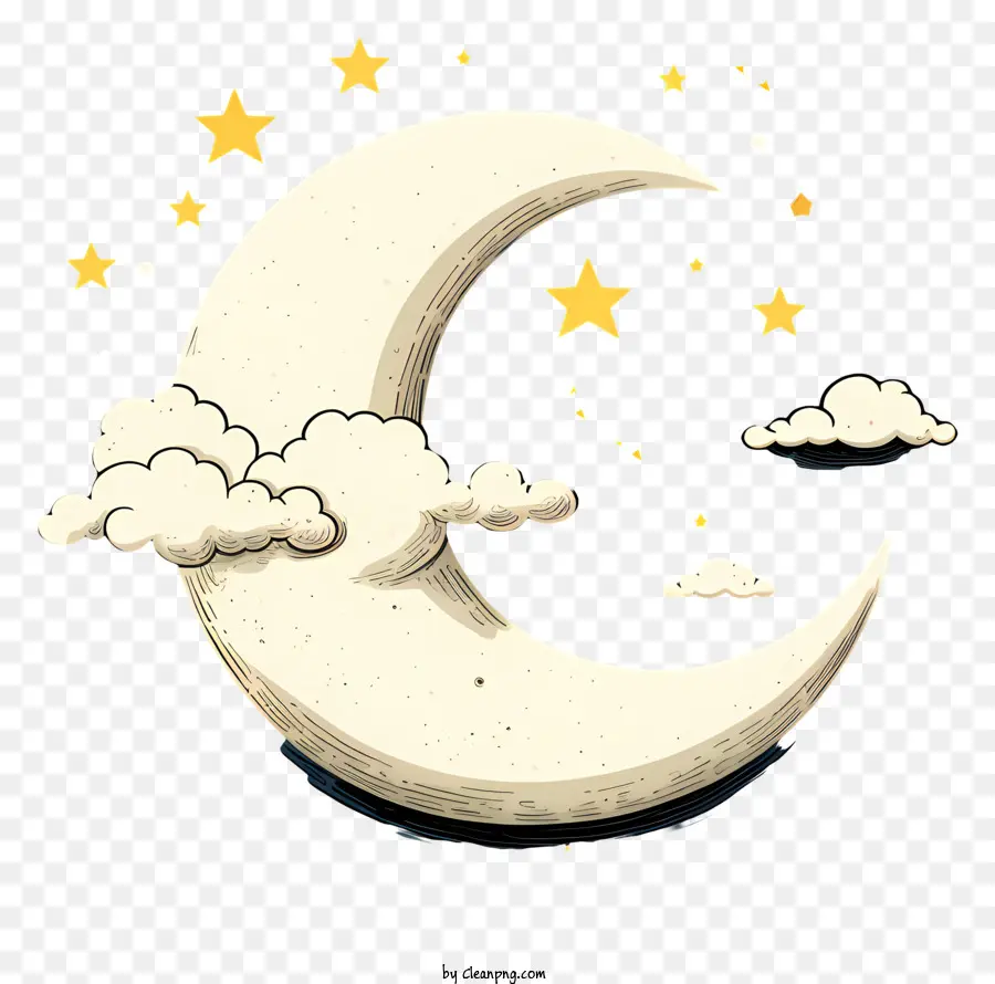 Ручная нарисованная луна и звезда，полумесяц PNG