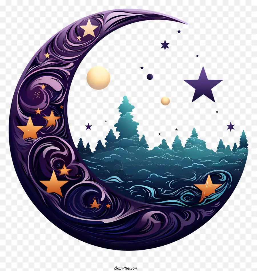 разноцветные краски луна и звезда，Crescent Moon PNG