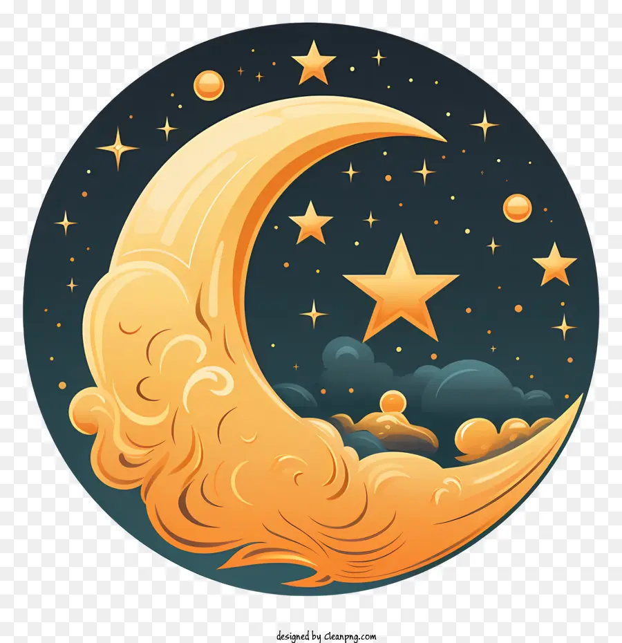 луна и звезда в стиле каракуля，Crescent Moon PNG