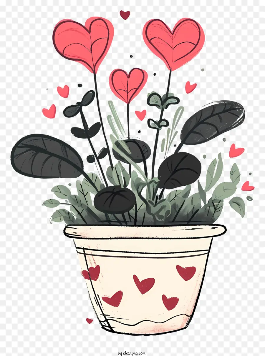 Doodle Valentine Plant，черно белая иллюстрация PNG